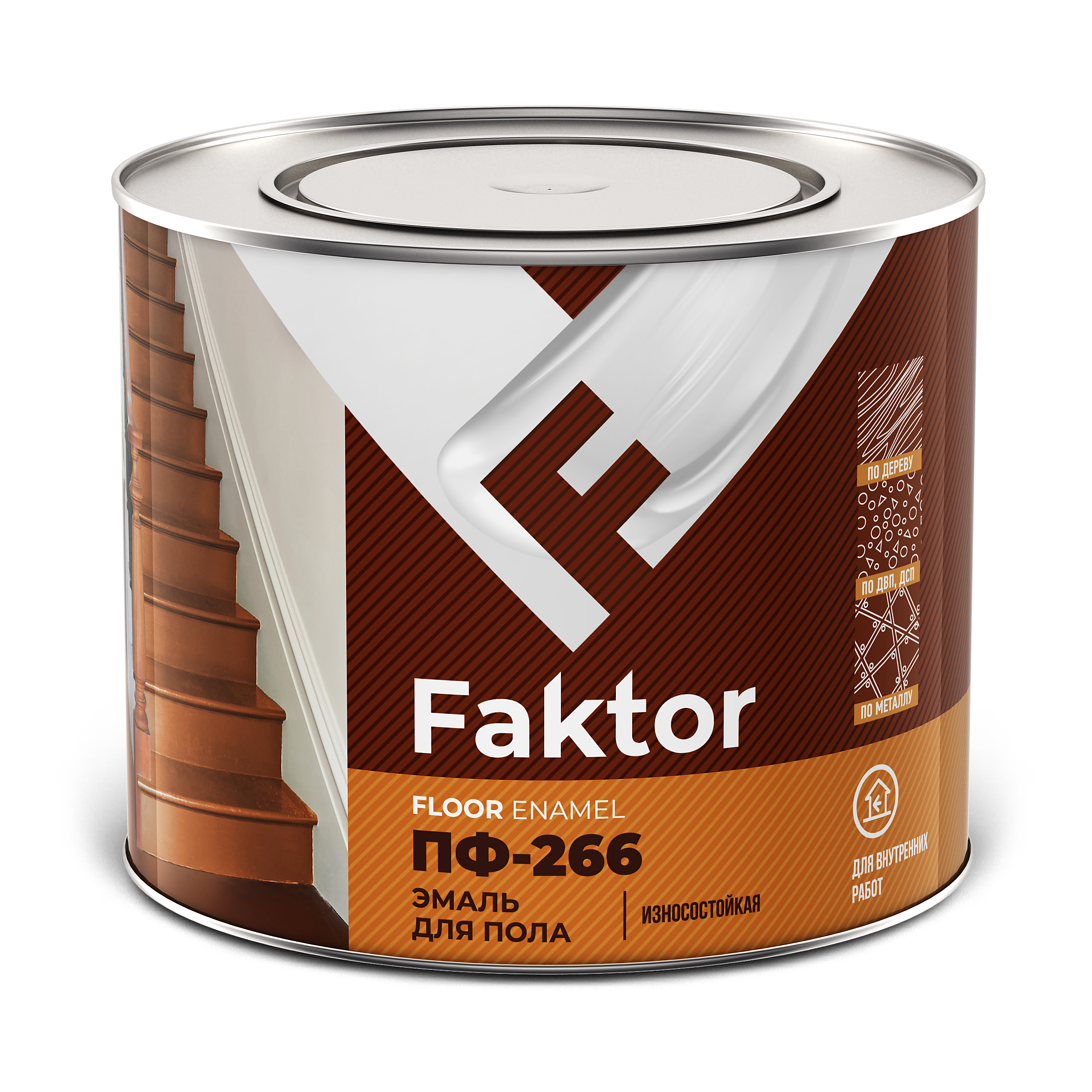 Эмаль FAKTOR ПФ-266 для пола красно-коричневая, банка 1,9 кг