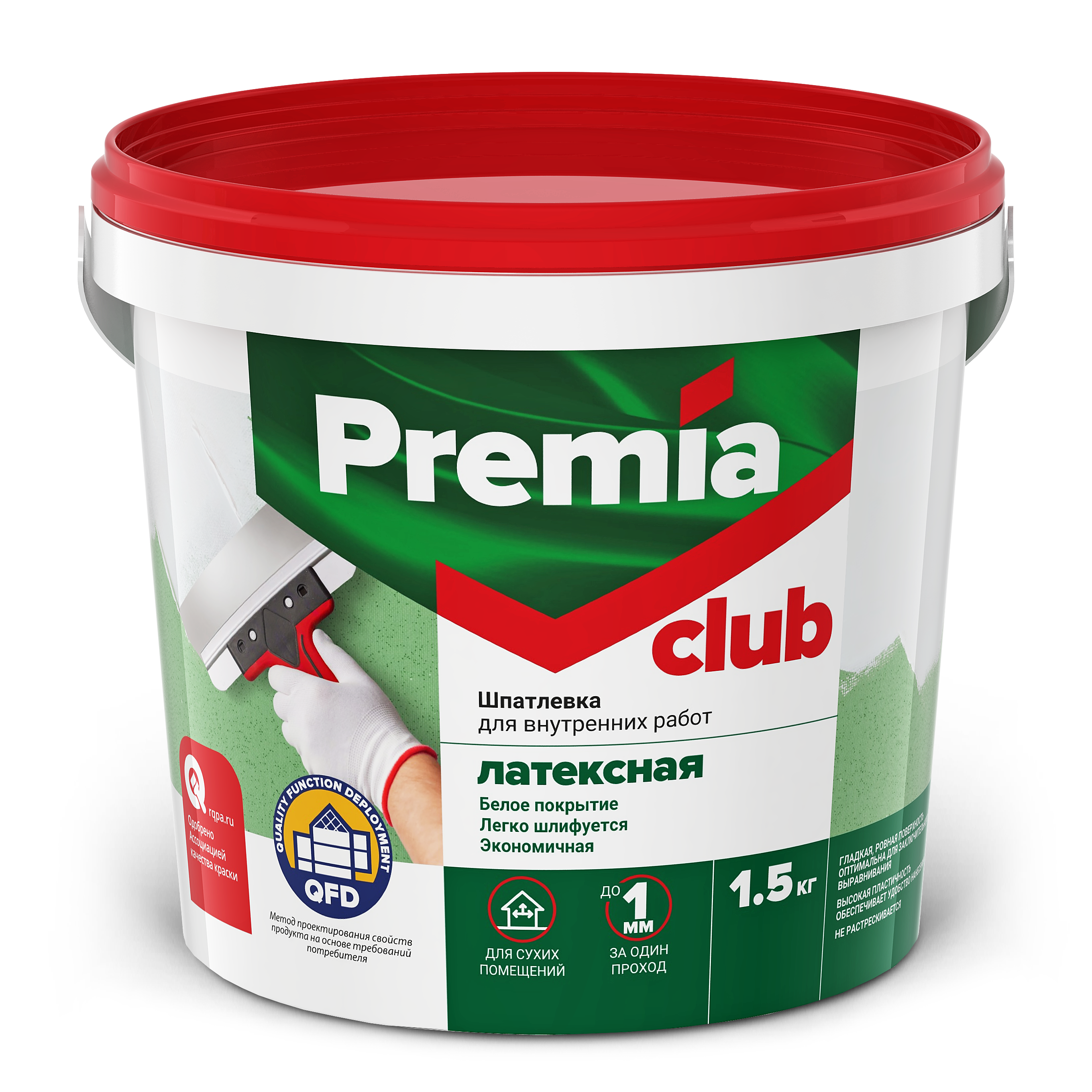 Шпатлевка PREMIA CLUB латексная для внутренних работ, ведро 3,5 кг