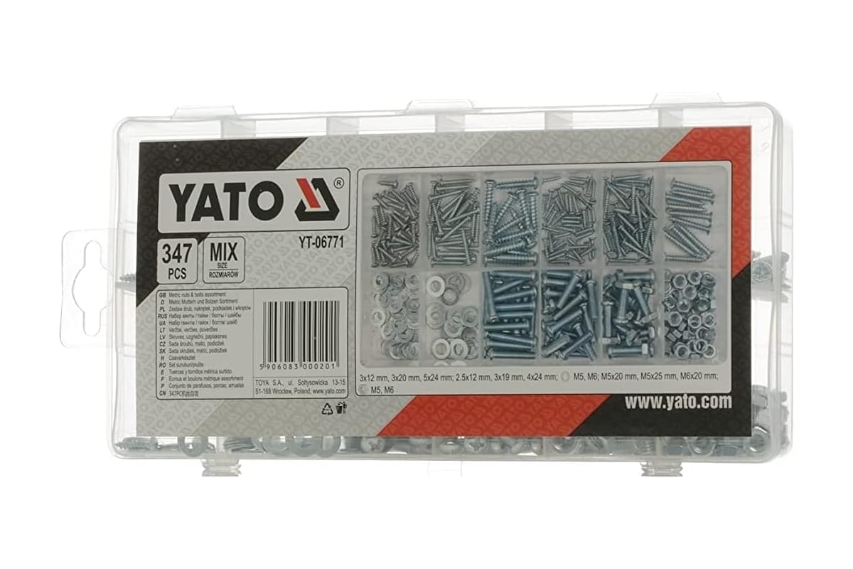 Набор винты/гайки/болты/шайбы YATO, 347 предметов