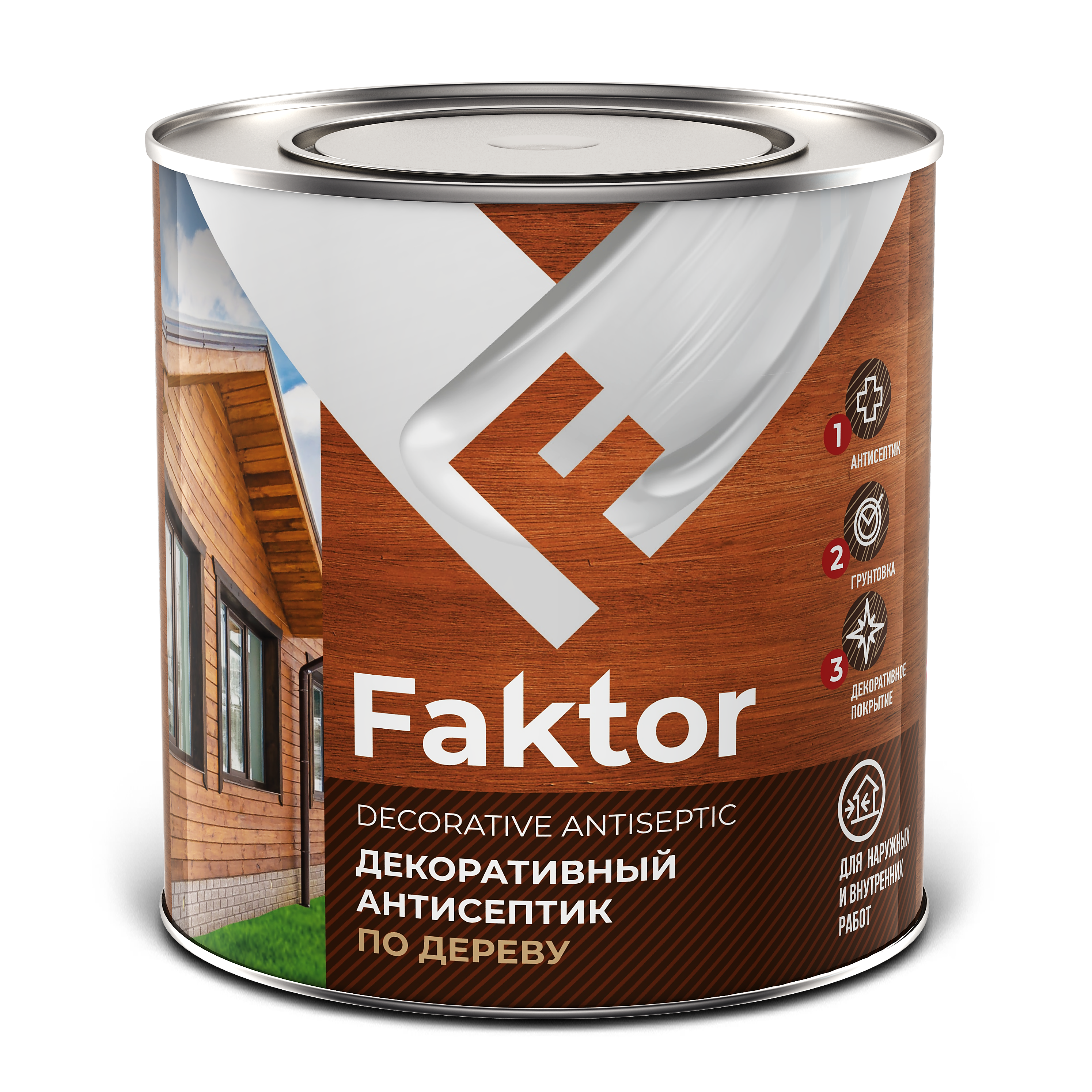 Антисептик FAKTOR декоративный для защиты и тонирования древесины 3 в 1 бесцветный, банка 0,6 кг (217310)