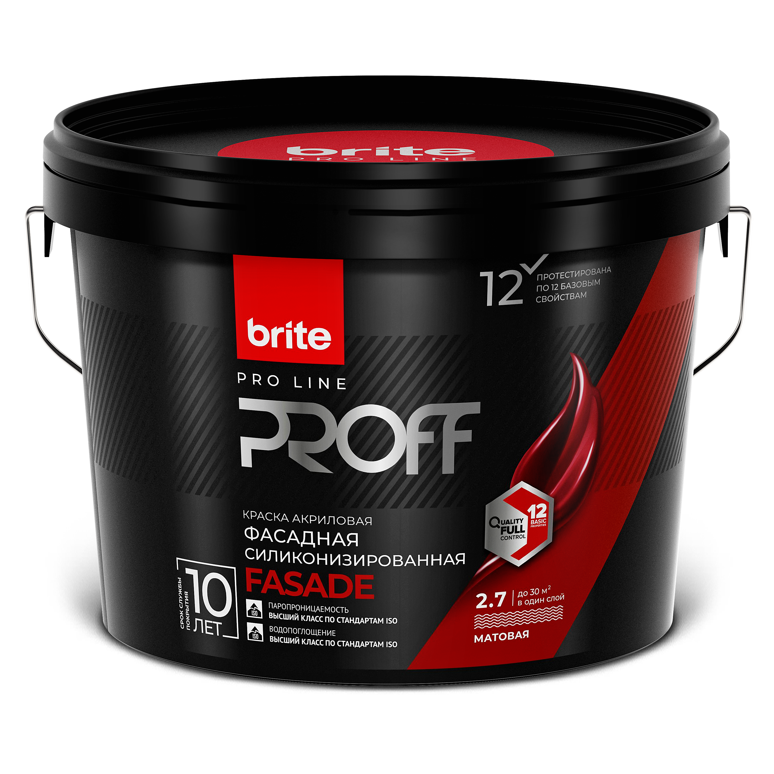 Краска BRITE PROFESSIONAL фасадная силиконизированная белая матовая база А, ведро 2,7 л (О02229)