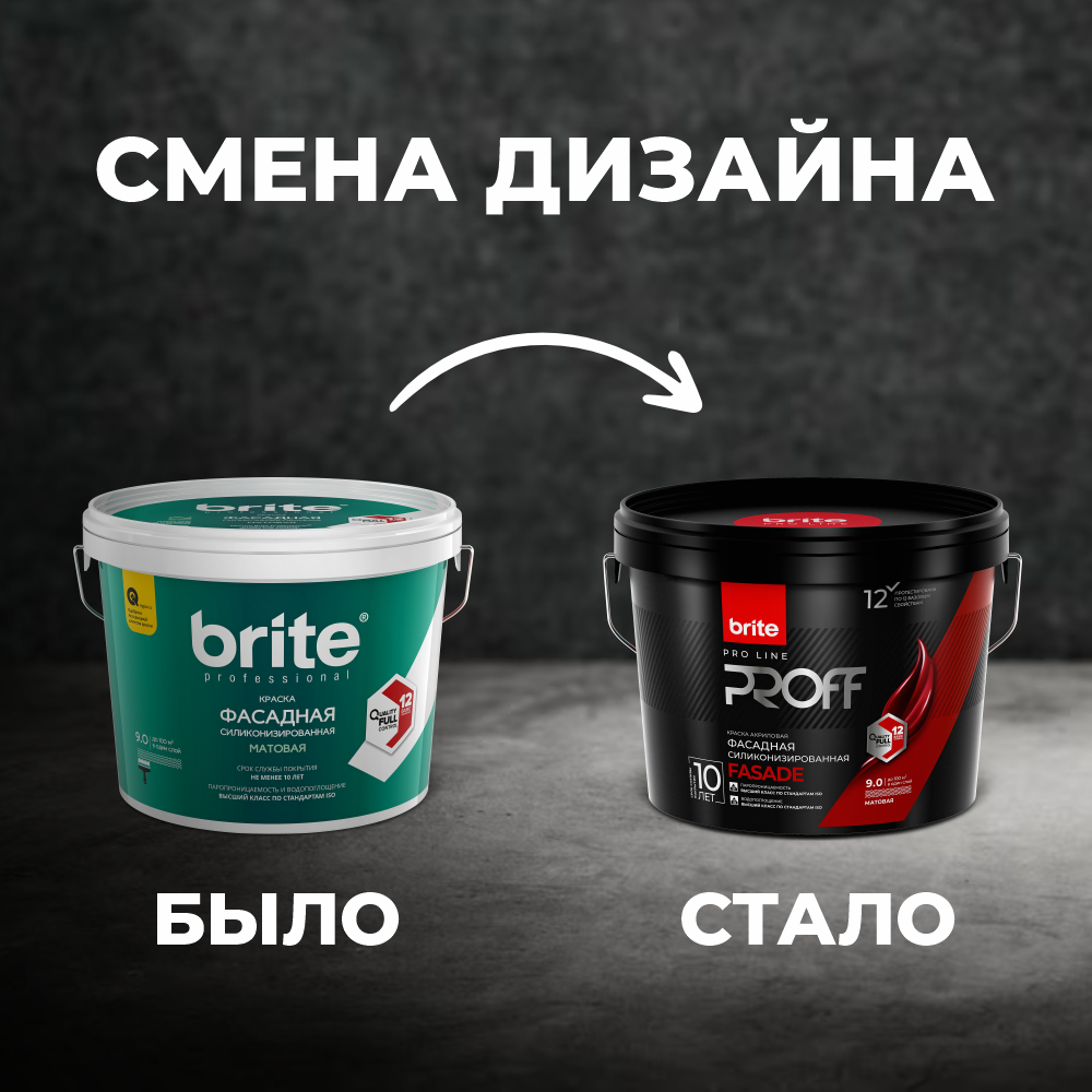 Краска BRITE PROFESSIONAL фасадная силиконизированная белая матовая база А, ведро 2,7 л (О02229)