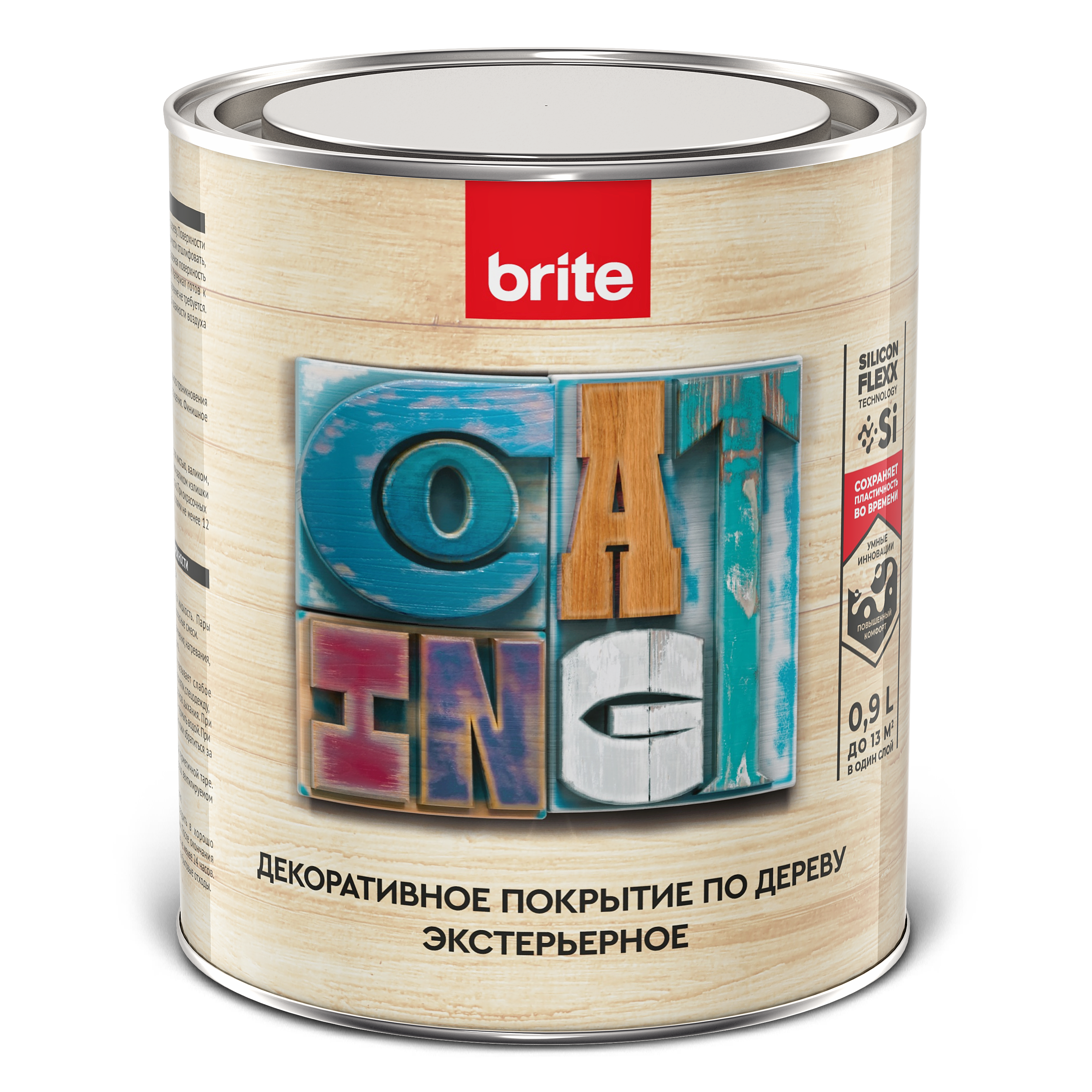 Покрытие BRITE FLEXX декоративное по дереву экстерьерное бесцветное, банка 0,9 л (212450)