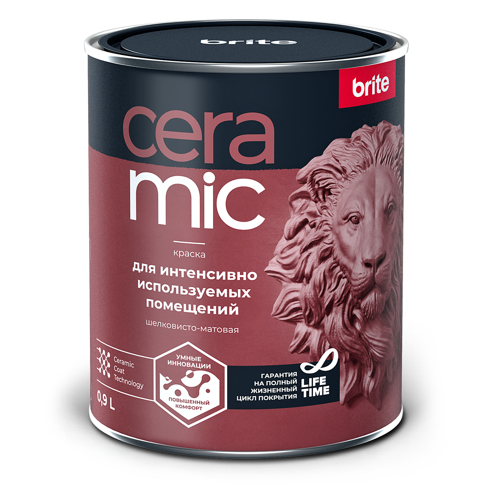 Краска BRITE CERAMIC для интенсивно используемых помещений база А, банка 0,9 л (О04589)