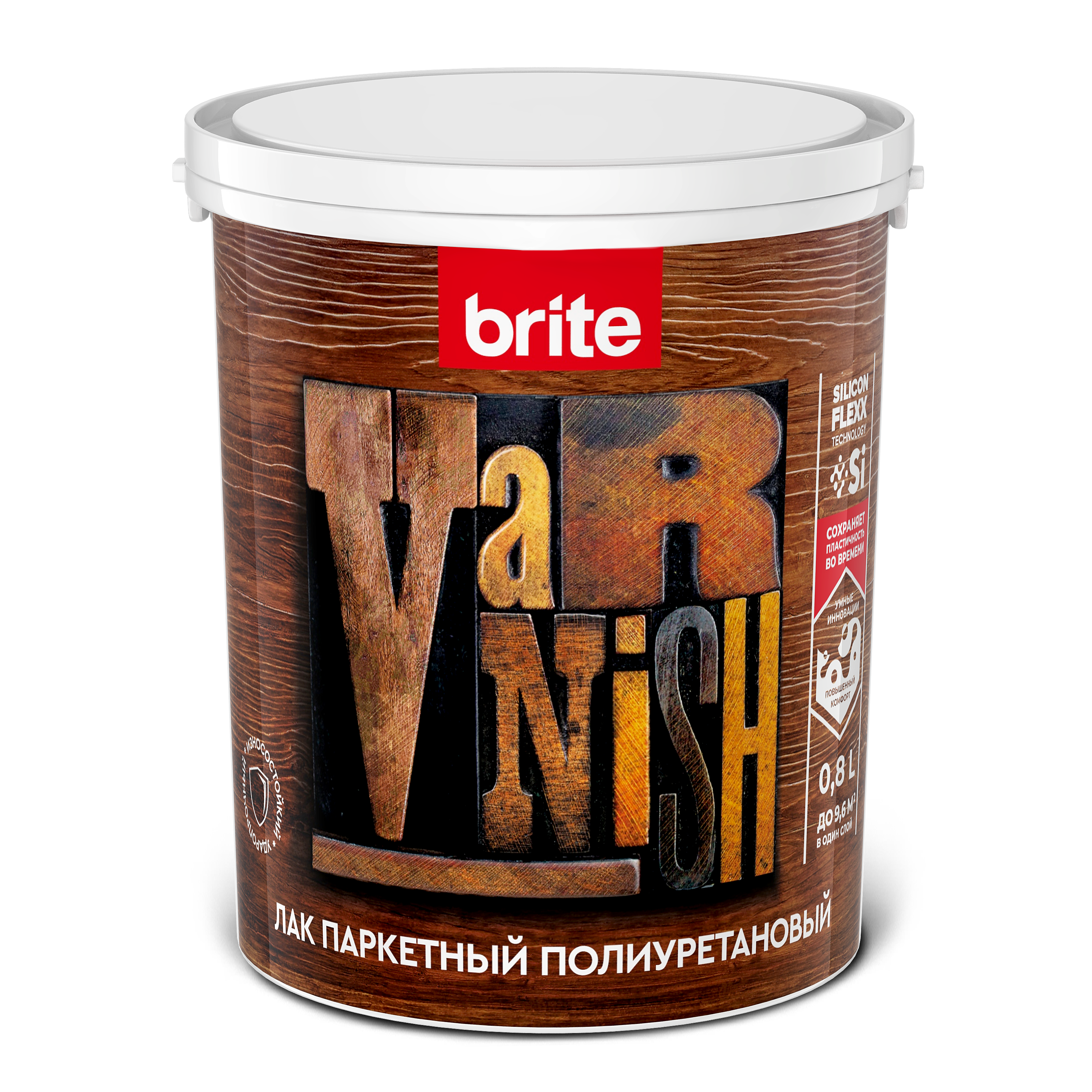 Лак BRITE FLEXX паркетный полиуретановый глянцевый, банка 0,8 л (О07058)