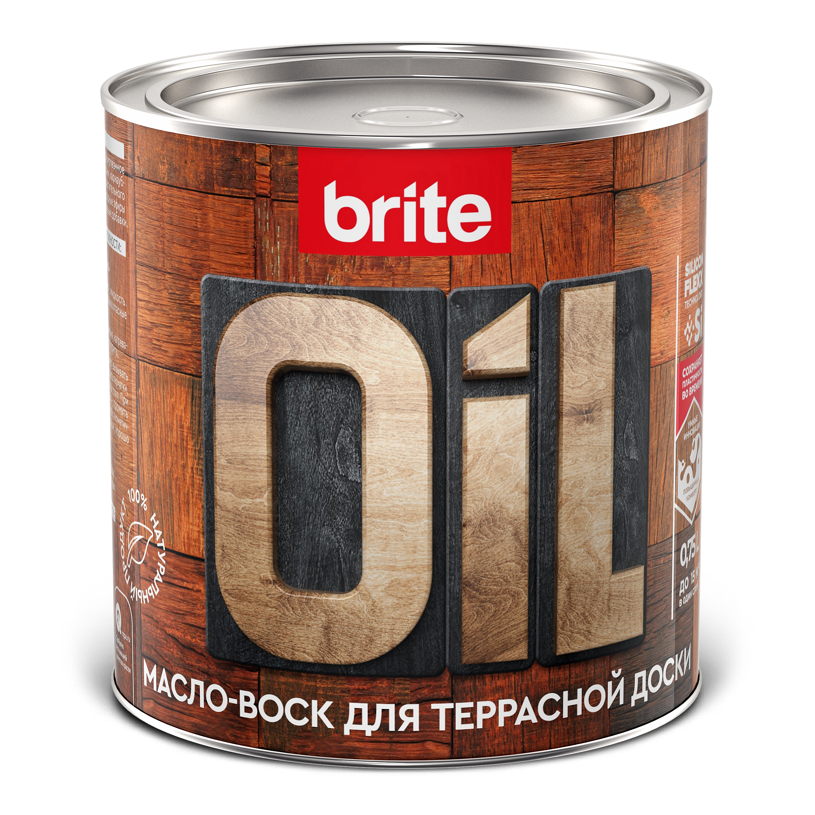 Масло-воск BRITE FLEXX для террасной доски бесцветное, банка 0,75 л (212475)