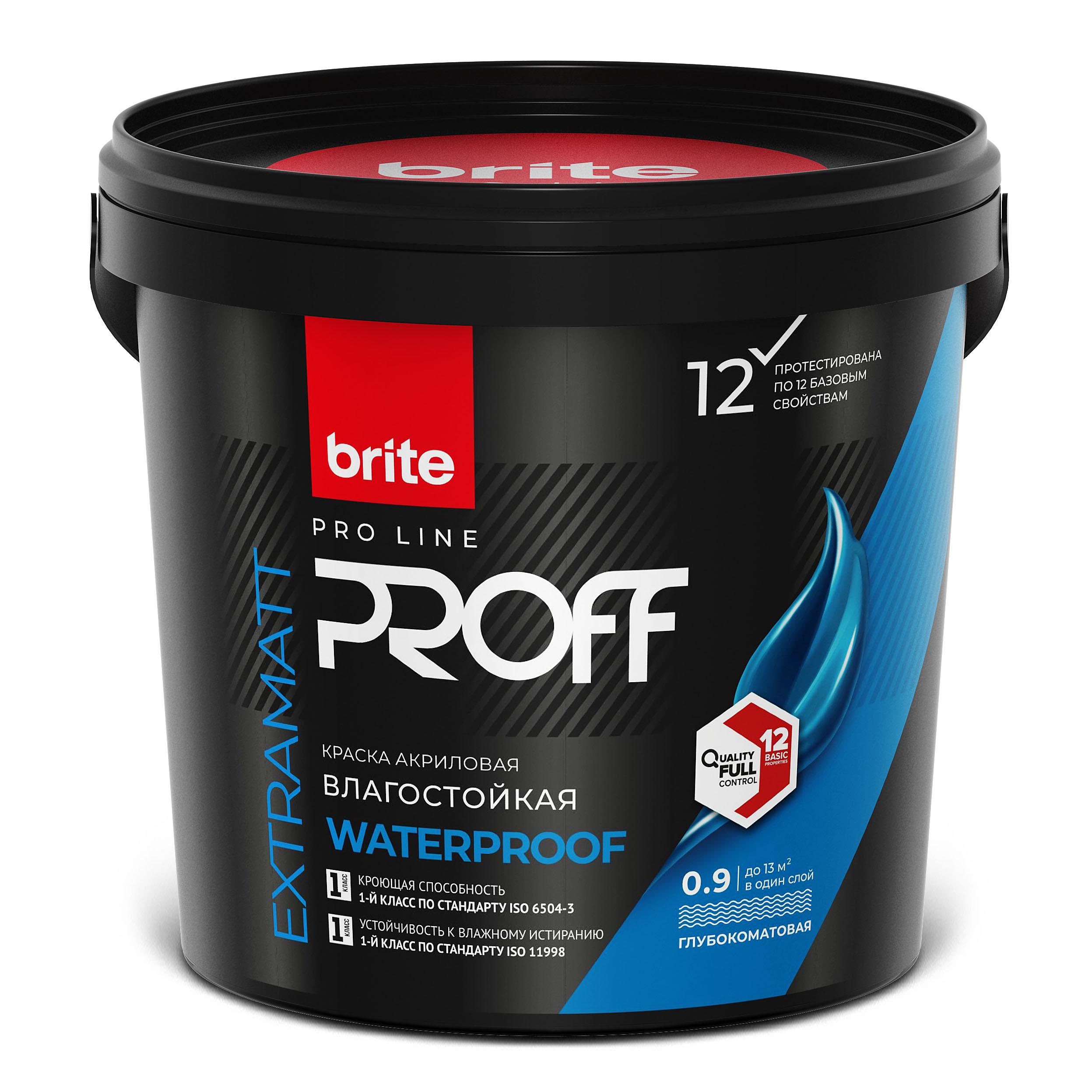 Краска BRITE PROFESSIONAL интерьерная влагостойкая белая глубокоматовая база А, банка 0,9 л (О02249)
