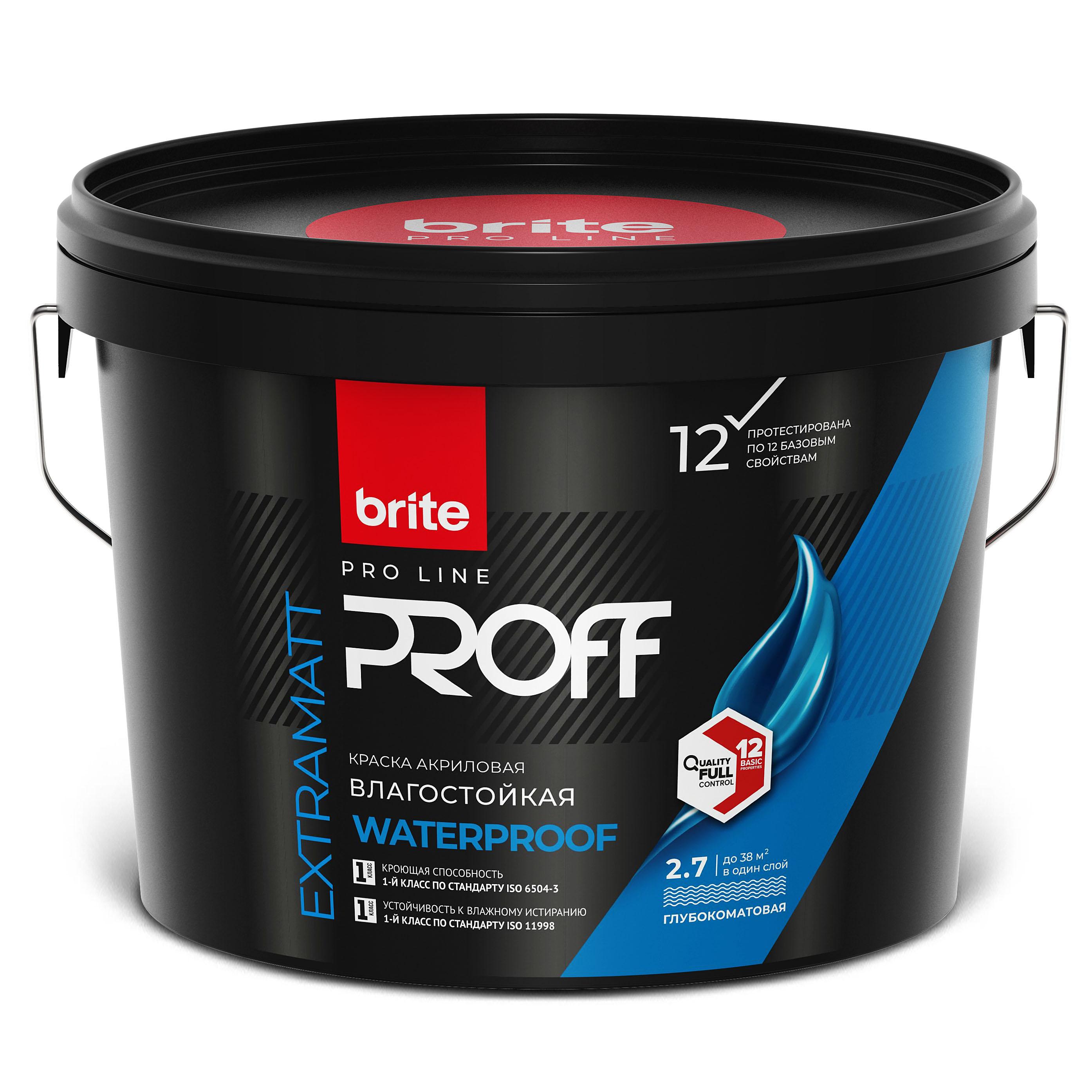 Краска BRITE PROFESSIONAL интерьерная влагостойкая белая глубокоматовая база А, банка 0,9 л (О02249)
