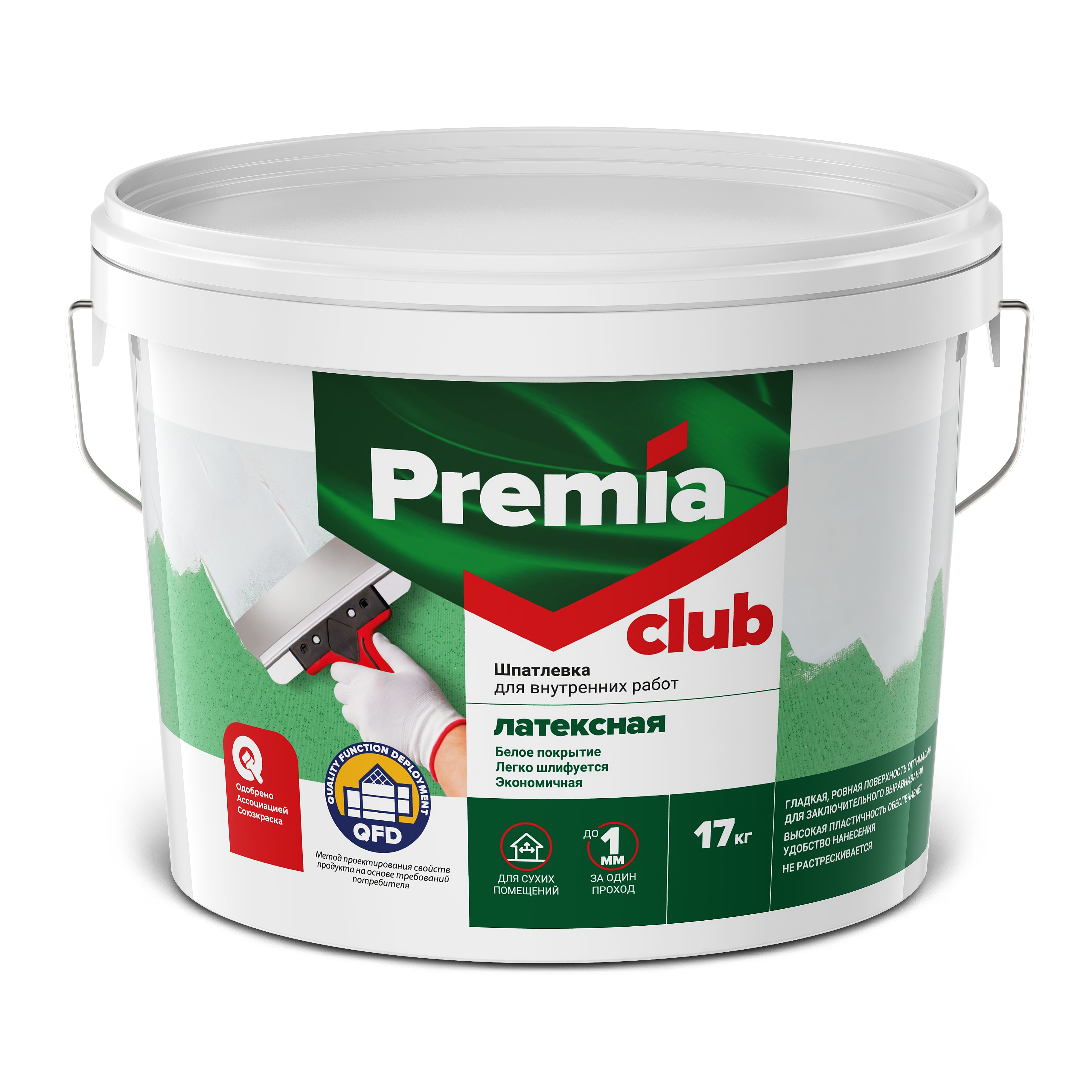 Шпатлевка PREMIA CLUB латексная для внутренних работ, Ведро 17 кг (О03941)