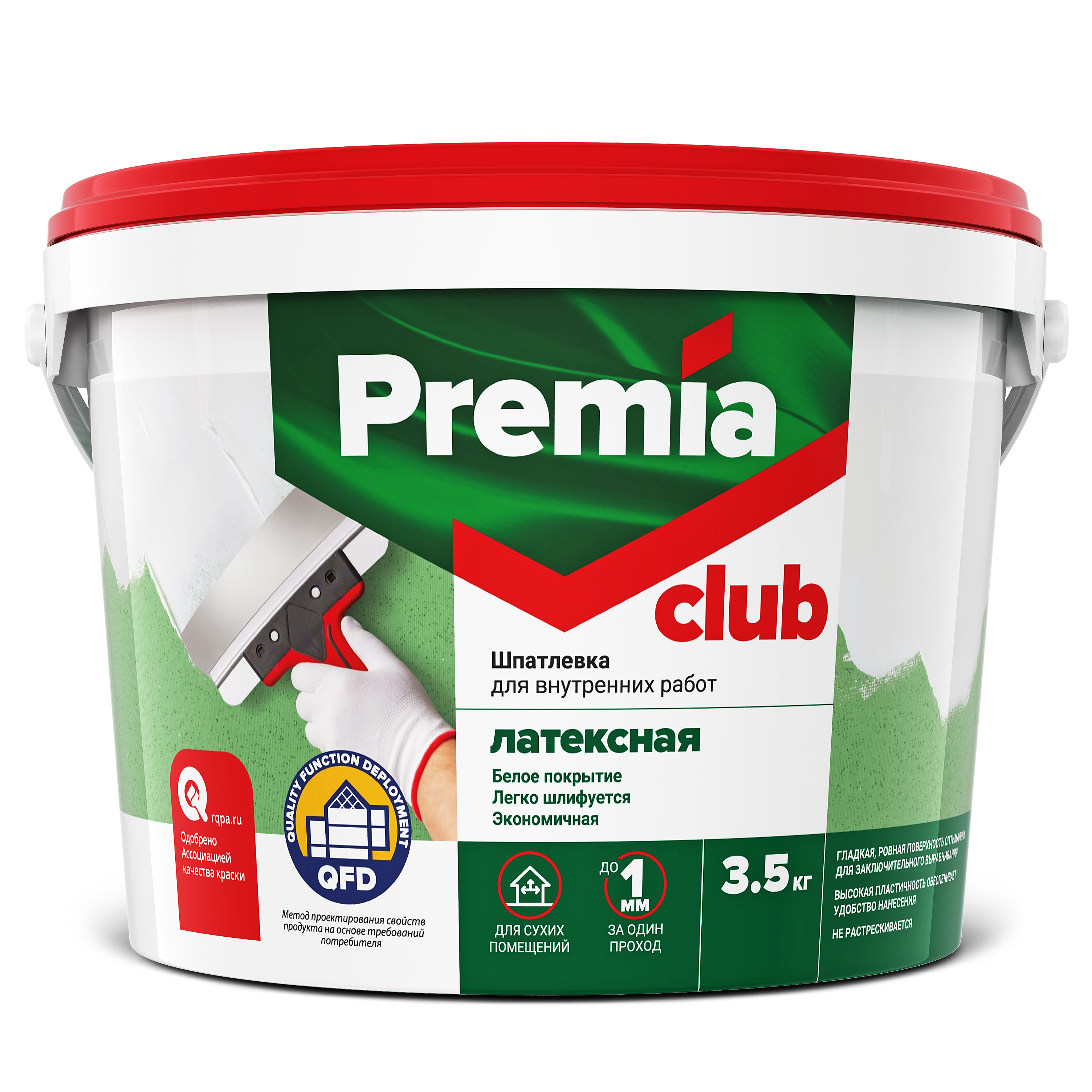Шпатлевка PREMIA CLUB латексная для внутренних работ, Ведро 3.5 кг (О03939)