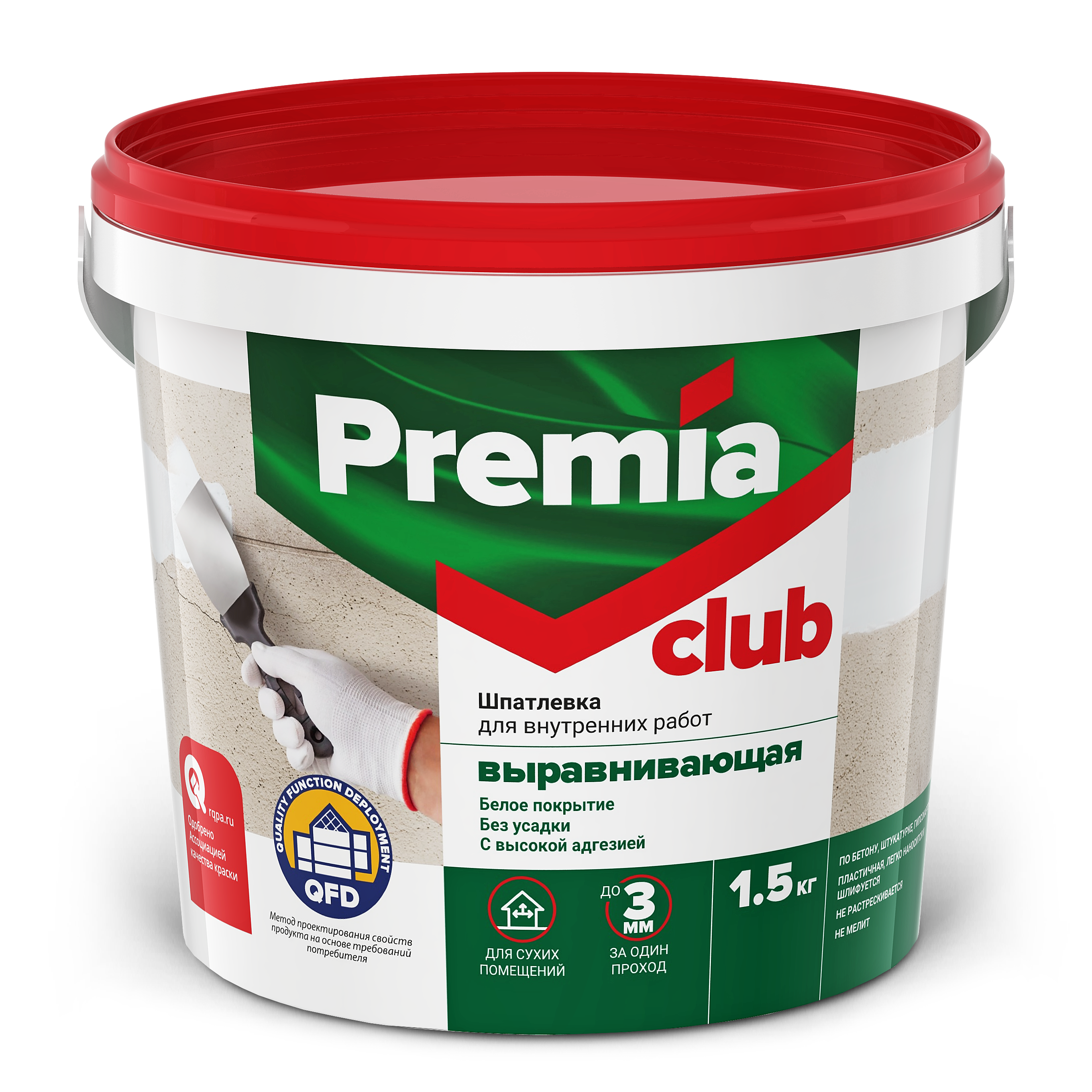 Шпатлевка PREMIA CLUB выравнивающая для внутренних работ, Ведро 1.5 кг (О03930)