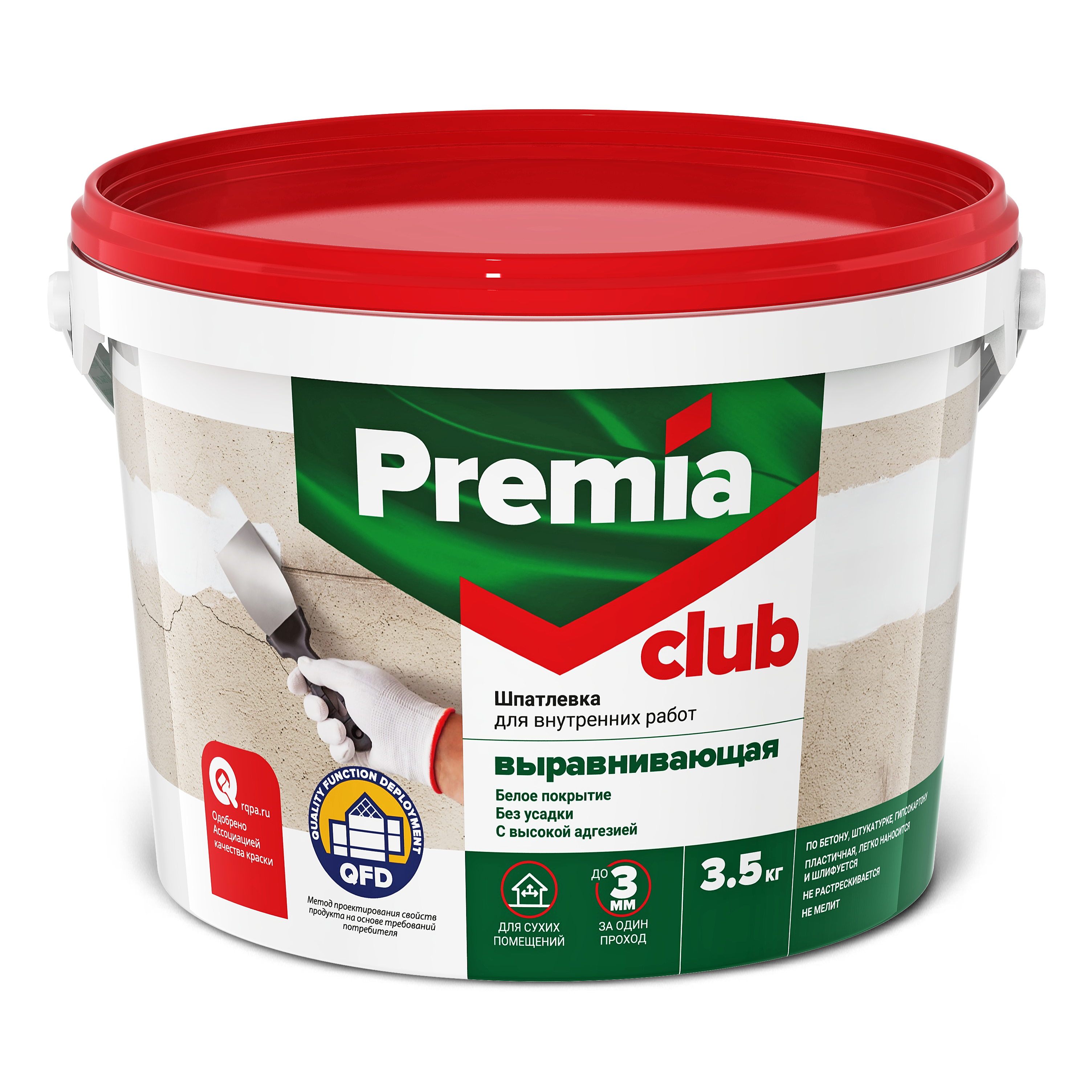 Шпатлевка PREMIA CLUB выравнивающая для внутренних работ, Ведро 3.5 кг (О03931)